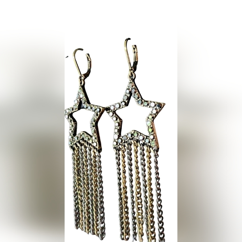 Vera Wang Crystal Rhinestone Celestial Chain Drop Earrings NWT - Picture 5 of 6